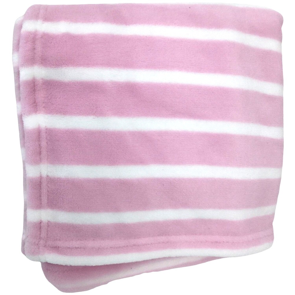 SL Home Fashions Pink White Stripe Baby Blanket Soft Fleece RN 119741 Girl